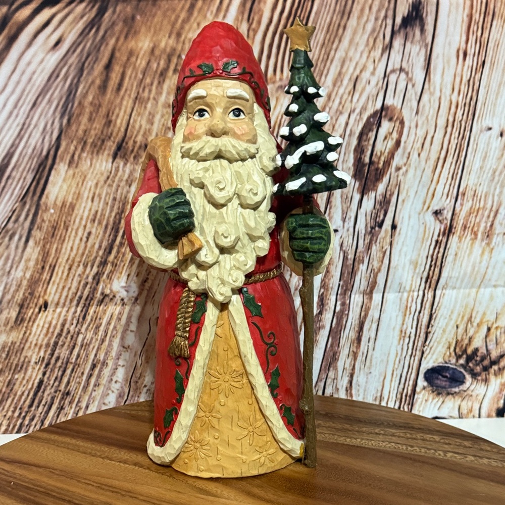 Handcrafted vintage Santa Figurine with Christmas Tree